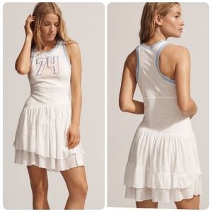 Daily‎ Practice Anthro Varsity Sleeveless Tank Dress White Tiered Ruffle Size XS